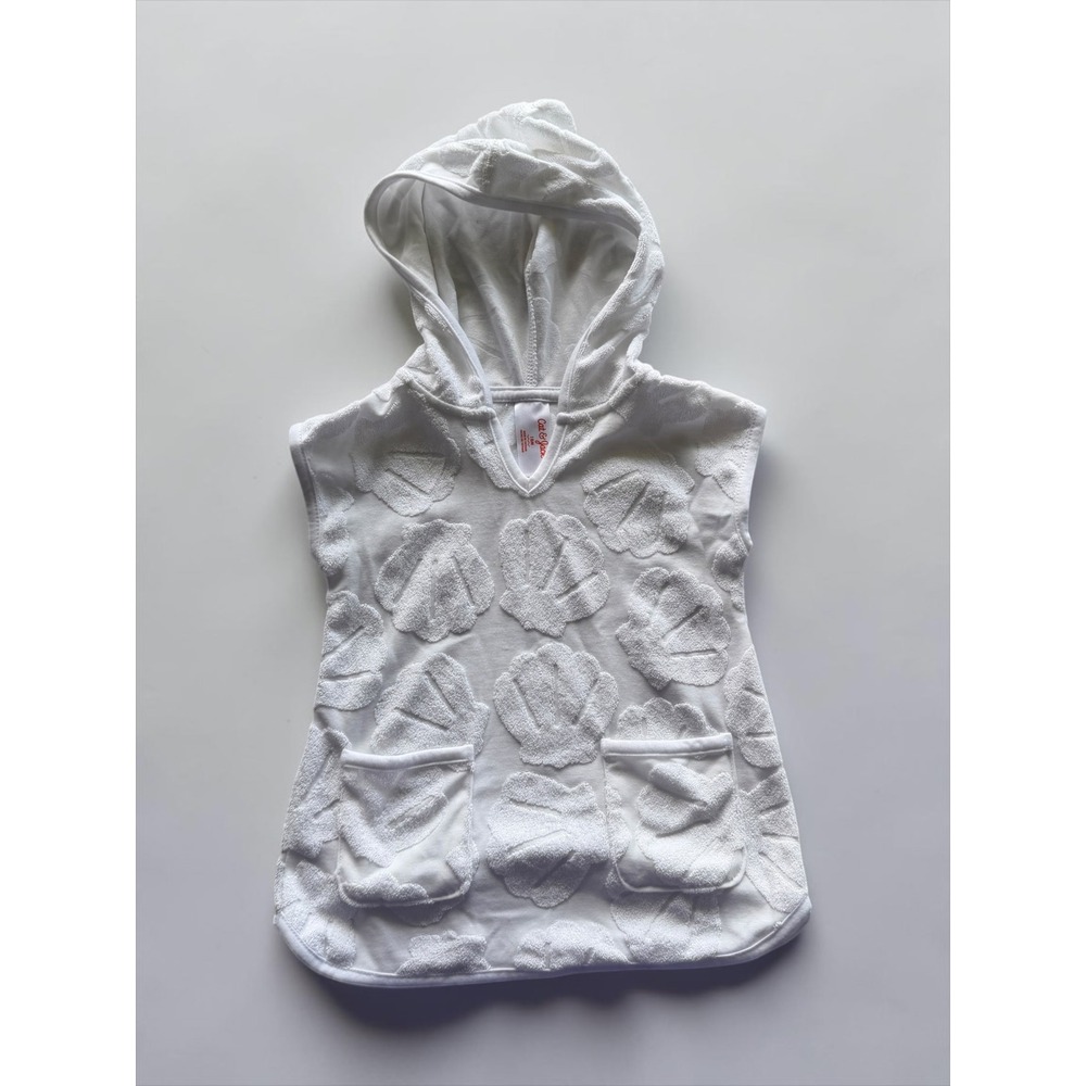 Cat & Jack Toddler Girls White Seashell Terry Cloth Hooded Swim Cover Up 18M NWT